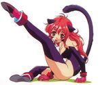  animal_ears breasts cat_ears cat_tail full_body fur gloves large_breasts leg_up long_hair looking_at_viewer nina_(words_worth) official_art orange_eyes red_hair rin-sin simple_background solo tail tongue tongue_out white_background words_worth 