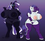  absurd_res anthro anthrofied big_breasts breasts clothed clothing duo elbow_gloves equine eyeshadow female fingerless_gloves friendship_is_magic gloves hair half-closed_eyes hand_behind_head hi_res hooves horn huge_breasts hyper hyper_breasts kazz77 legwear long_hair makeup mammal multicolored_hair my_little_pony nightmare_rarity_(idw) nipple_piercing nipples open_mouth piercing rarity_(mlp) skullman777 standing two_tone_hair underwear unicorn 
