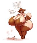 big_breasts breast_expansion breasts brown_fur brown_hair cleavage clothed clothing curly_q english_text female flask fur furret green_eyes hair huge_breasts hyper hyper_breasts keijimatsu nintendo open_mouth pok&eacute;mon pok&eacute;morph solo tan_fur text video_games wide_hips 