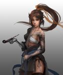  arm_tattoo artist_request artstation_sample asymmetrical_clothes bare_shoulders black_hair black_legwear black_panties blue_ribbon breasts brown_eyes collarbone contrapposto cowboy_shot dragon_tattoo eyelashes genderswap genderswap_(mtf) gradient gradient_background hair_ribbon hanzo_(overwatch) high_ponytail highres holding holding_pipe image_sample japanese_clothes lips long_hair looking_at_viewer mechanical_arm medium_breasts one_breast_out overwatch panties pipe ponytail ribbon sarashi sash side-tie_panties side_slit solo standing tattoo thighhighs underwear yellow_ribbon 