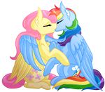  blue_feathers cutie_mark equine feathered_wings feathers female feral fluttershy_(mlp) friendship_is_magic grimdark-graveyard_(artist) hair horse kissing long_hair mammal multicolored_hair my_little_pony pegasus pink_hair pony rainbow_dash_(mlp) rainbow_hair wings yellow_feathers 