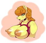  2016 anthro anthrofied areola big_breasts breasts carrot_top_(mlp) earth_pony equine erect_nipples female friendship_is_magic green_eyes hair horse huge_breasts looking_at_viewer mammal my_little_pony nipples open_mouth pony solo sorcerushorserus sweat 