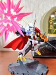  arm_cannon armor bandai blue_eyes cannon cape chibi clock digimon energy figure full_armor helmet horns mecha monster omegamon photo royal_knight sword weapon 