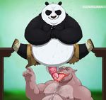  anthro balls bear clothing duo kung_fu_panda lovkuma male male/male mammal oral overweight panda penis po rhinoceros torn_clothing 
