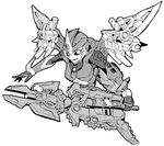  arcee autobot greyscale kamizono_(spookyhouse) machinery mecha mechanical_wings monochrome no_humans science_fiction smile solo sword transformers transformers_prime weapon wings 