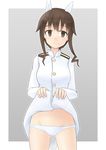  1girl animal_ears brown_hair embarrassed kutoten910 military_uniform pantless strike_witches tail takei_junko 