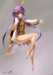  1girl barefoot biwa_lute chains female lavender_eyes lkyo purple_eyes purple_hair touhou tsukumo_benben 