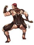  artist_name ass axe back barefoot barefoot_sandals deviantart_sample fighter_(fire_emblem) fire_emblem fire_emblem_if full_body image_sample john_dimayuga male_focus muscle red_eyes red_hair simple_background solo weapon white_background 