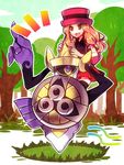  1girl aegislash artist_request female forest nintendo pokemon serena_(pokemon) smile 