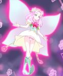  blue_eyes boots flower flower_in_eye flying green_footwear ha-chan_(mahou_girls_precure!) hair_flower hair_ornament hanami_kotoha haruyama_kazunori mahou_girls_precure! panties pink_hair precure short_hair skirt smile solo symbol_in_eye underwear white_panties wings 