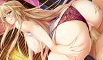  1girl :q ahoge amakimihara_monika ass blonde_hair blue_eyes blush breasts censored choco_chip cum cum_on_body cum_on_breasts cum_on_upper_body ero_zemi floral_print game_cg girl_on_top hetero huge_breasts long_hair looking_back mosaic_censoring nipples open_clothes panties panties_aside penis purple_legwear purple_panties pussy sex skindentation smile solo_focus thighhighs tongue tongue_out underwear vaginal 