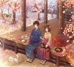  animal anko_kinako axis_powers_hetalia building cat cherry_blossoms drink food japan_(hetalia) japanese_clothes male miko petals pochi_(hetalia) tree umbrella 