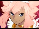  1boy blue_eyes choker cosplay dark_skin dark_skinned_male goggles goggles_on_head highres inazuma_eleven inazuma_eleven_(series) long_hair male_focus panty_&amp;_stocking_with_garterbelt panty_(psg) panty_(psg)_(cosplay) parody pink_hair shiroabe smile style_parody tsunami_jousuke 