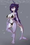  absurd_res anthro areola big_breasts bikini breasts cladz clothing female fish half-closed_eyes hi_res huge_breasts marine navel nipple_bulge nipples red_pupils shark smile solo swimsuit thick_thighs tongue tongue_out underwater water xaenyth 