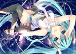  aqua_eyes blush hatsune_miku hatsune_miku_(append) highres karasusou_nano long_hair navel necktie open_mouth salute solo thighhighs twintails very_long_hair vocaloid vocaloid_append 