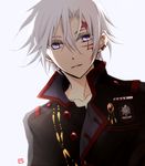  allen_walker commentary_request d.gray-man male_focus purple_eyes scar solo tsukimori_usako uniform white_hair 