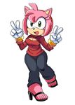  2016 5_toes amy_rose anthro black_nose clothing coolblue female footwear gloves green_eyes hair headband hedgehog high_heels mammal open_mouth pink_hair short_hair simple_background solo sonic_(series) toes 