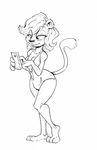  anthro black_and_white breasts cellphone clothing endtown ermine female half-closed_eyes jamil_(artist) king-cheetah mammal monochrome mustelid phone roxie_rockwell smile solo swimsuit 