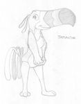 anthro avian beak bird crossgender english_text featureless_crotch female froot_loops mascot mizzyam monochrome pencil_(artwork) solo standing text toucan toucan_sam traditional_media_(artwork) winged_arms wings 