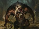  anthro big_muscles canine claws featureless_crotch forest front-view magic_the_gathering male mammal muscular nude official_art open_mouth outside sharp_teeth slawomir_maniak snarling solo teeth tree were werewolf 