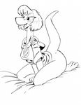  anthro barefoot black_and_white blush bottomless breasts clothed clothing endtown eyelashes female hair half-closed_eyes hood jamil_(artist) king-cheetah kirbee monochrome scalie smile solo 