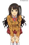  baba_arumi bad_id bad_pixiv_id black_hair brown_eyes idolmaster idolmaster_cinderella_girls leaning_forward long_hair one_side_up school_uniform shimamura_uzuki solo 