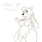  4_fingers absurd_res anthro apron bear breasts clothing disney english_text exwolf85 female hi_res mama_bear mammal mature_female monochrome mother_bear naked_apron nipples pussy simple_background sketch slightly_chubby solo text translucent transparent_clothing 