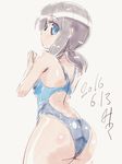  ass black_hair blue_eyes competition_swimsuit dated from_behind fubuki_(kantai_collection) kantai_collection low_ponytail miuku_(marine_sapphire) one-piece_swimsuit ponytail short_hair solo swimsuit 