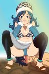  1boy 1girl bare_shoulders blue_eyes blue_hair breasts cleavage fairy_tail female femdom gray_fullbuster juvia_loxar long_hair male sitting sitting_on_face smile thighhighs 