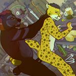  2016 alcohol animated anthro barrus bear bent_over beverage black_hair bottle brown_fur cheese clenched_teeth coin cup dagger digital_media_(artwork) duo dutch_angle feline food from_behind_position fur gold_(metal) gold_coin hair hand_on_shoulder inside interspecies jeanwoof khajiit loop male male/male mammal melee_weapon nude sex shop spots sword teeth the_elder_scrolls video_games watermark weapon wine yellow_eyes yellow_fur 