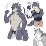  abs anthro biceps big_muscles blush bottomless bulge canine cat clothed clothing dog embrassing eyewear facial_markings father father_and_son feline fur glasses grey_fur hair husky kouya_(morenatsu) male mammal markings mitsuhisa_aotsuki morenatsu muscular muscular_male parent pecs plum_(artist) purple_fur scar shin_(morenatsu) simple_background son ten_kodori topless twotone_fur underwear white_fur wolf 