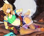  anthro armpits cave clothed clothing collar crossdressing dragroon forked_tongue girly hair hair_over_eye lagomorph legwear looking_at_viewer male mammal melee_weapon navel nipple_bulge notched_ear rabbit smile solo sword thigh_highs tight_clothing tongue tongue_out weapon 
