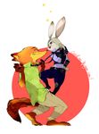  artist_request bunny disney fox full_body green_eyes judy_hopps looking_at_another nick_wilde on_side police police_uniform simple_background standing standing_on_person trample uniform white_background zootopia 