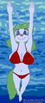 2016 animaniacs belly big_breasts bikini breasts bubble cleavage clothed clothing david_frangioso female mammal minerva_mink mink mustelid navel swimming swimming_pool swimsuit underwater water 