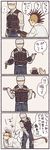  2boys bandage belt courier_(fallout_new_vegas) cowboy_shot fallout fallout_new_vegas fingerless_gloves flat_color glasses gloves joshua_graham looking_at_another multiple_boys translation_request whipping y_(artist) 