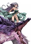  akiha_(attract) bare_shoulders dragon granblue_fantasy legband navel official_style open_mouth pointy_ears red_eyes silver_hair solo standing thigh_strap tiamat_(granblue_fantasy) white_background 