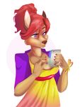  anthro breasts canine clothed clothing female half-closed_eyes mammal phone sertaa simple_background smile solo standing white_background 