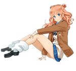  blazer blue_eyes cardigan double_bun from_side full_body highres hoshino_me_wo_tsubutte. hoshino_misaki jacket loafers long_hair loose_socks nagashii_kouhei official_art orange_hair plaid plaid_skirt school_uniform shoes skirt socks solo transparent_background 