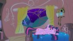  2013 absurd_res bed clock curtains cutie_mark embrace eyes_closed female feral friendship_is_magic hair hi_res inside kittyhawk-contrail looking_pleasured lying multicolored_hair my_little_pony on_back on_bed open_mouth smile square_crossover suggestive twilight_sparkle_(mlp) window 