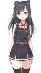  animal_ears asashio_(kantai_collection) bad_id bad_twitter_id bare_shoulders black_eyes black_hair black_legwear blush cat_ears collarbone commentary_request dress flat_chest kantai_collection kawata_hisashi long_hair looking_at_viewer neck_ribbon no_panties open_mouth pinafore_dress red_ribbon remodel_(kantai_collection) ribbon school_uniform simple_background solo standing thighhighs white_background zettai_ryouiki 