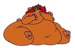  brown_fur brown_hair brown_nipples drooling female food fur green_eyes hair hyper_fat large_breast long_hair mammal multicolored_hair nipples obese overweight pawpads paws razzlespup red_hair saliva sitting solo two_tone_hair 