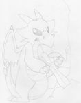  ambiguous_gender annoyed clenched_teeth dragon featureless_crotch greyscale horn melee_weapon membranous_wings mizzyam monochrome pencil_(artwork) pulling scalie sketch stone straining sword sword_in_the_stone teeth traditional_media_(artwork) weapon wings 