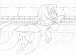  anthro camel_toe clothing cub female flaoting greyscale katie_kirster line_art looking_at_viewer looking_back mammal mizzyam monochrome mustelid one-piece_swimsuit open_mouth otter partially_submerged pencil_(artwork) rear_view seductive solo swimming_pool swimsuit traditional_media_(artwork) young 