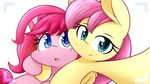  blue_eyes cute dshou duo female fluttershy_(mlp) friendship_is_magic hair looking_at_viewer my_little_pony pink_hair pinkie_pie_(mlp) simple_background smile white_background 