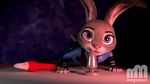  2016 anthro buckteeth buttplug clothed clothing dildo disney female fur half-closed_eyes judy_hopps lagomorph licking mammal megamaxi open_mouth purple_eyes rabbit sex_toy teeth tongue tongue_out zootopia 