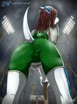  absurd_res anthro baseball_(disambiguation) baseball_bat big_butt blue_scales butt claws clothed clothing dragon female hair hat hi_res horn looking_at_viewer outside plam_trees pose presenting presenting_hindquarters raining raised_tail red_hair scales sport spread_legs spreading translucent transparent_clothing underwear uniform veronica_downing_(character) water wet wet_clothing yaff_(copyright) zachseligson 