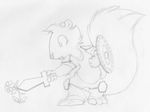 armor buckteeth cardboard cautious cub english_text flower fluffy fluffy_tail greyscale male mammal melee_weapon mizzyam monochrome pencil_(artwork) plant poking rickie_squirrel rodent shield sketch solo squirrel standing sword teeth text traditional_media_(artwork) unconvincing_armor weapon wide-eyed young 
