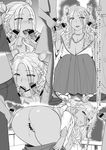  anus ass bar_censor bent_over bracelet braid breasts censored cleavage dark_skin double_handjob fellatio galko's_sister greyscale group_sex gyaru hakama hakama_pull handjob hanging_breasts hetero highres huge_breasts imminent_sex imminent_vaginal japanese_clothes jewelry kogal miko monochrome multiple_boys multiple_penises necklace no_bra no_panties oral oshiete!_galko-chan penis pigeon-toed pussy smile solo_focus squatting st.germain-sal tabi translation_request two_side_up 