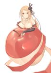  apple bare_shoulders braid breasts bridal_gauntlets choker cleavage food french_braid fruit hair_ornament highres jewelry large_breasts long_hair low_ponytail necklace orange_hair pendant priscilla_barielle re:zero_kara_hajimeru_isekai_seikatsu red_eyes rure sidelocks simple_background smile solo white_background 