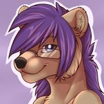  anthro canine eyewear glasses hair kellwolfik looking_at_viewer male mammal purple_hair simple_background smile solo 